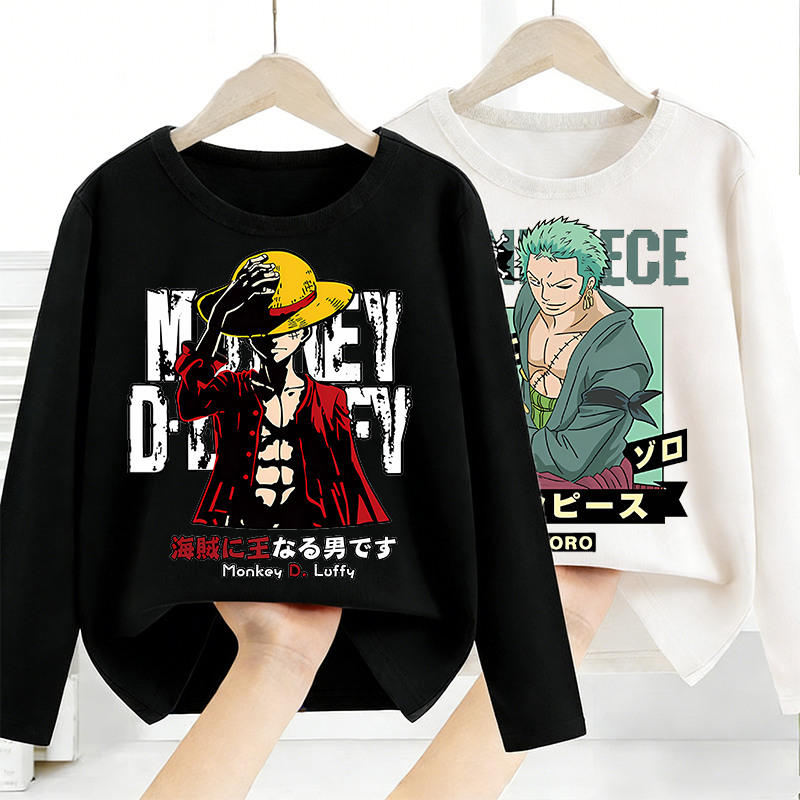 Anime One Piece Merchandise - เสื้อแขนยาวลายอนิเมะวันพีซ เสื้อยืดเด็กชายหญิง เสื้อแฟชั่นแบบสวม เสื้อยืดเด็ก เสื้อผ้าฤดูใบไม้ผลิฤดูใบไม้ร่วง