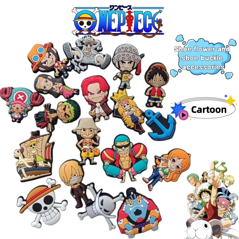 Anime One Piece Merchandise - อุปกรณ์ตกแต่งรองเท้าลายการ์ตูนวันพีซ แบบถอดได้ น่ารัก สไตล์อินสตาแกรม ดอกไม้ประดับรองเท้า ตัวล็อครองเท้า