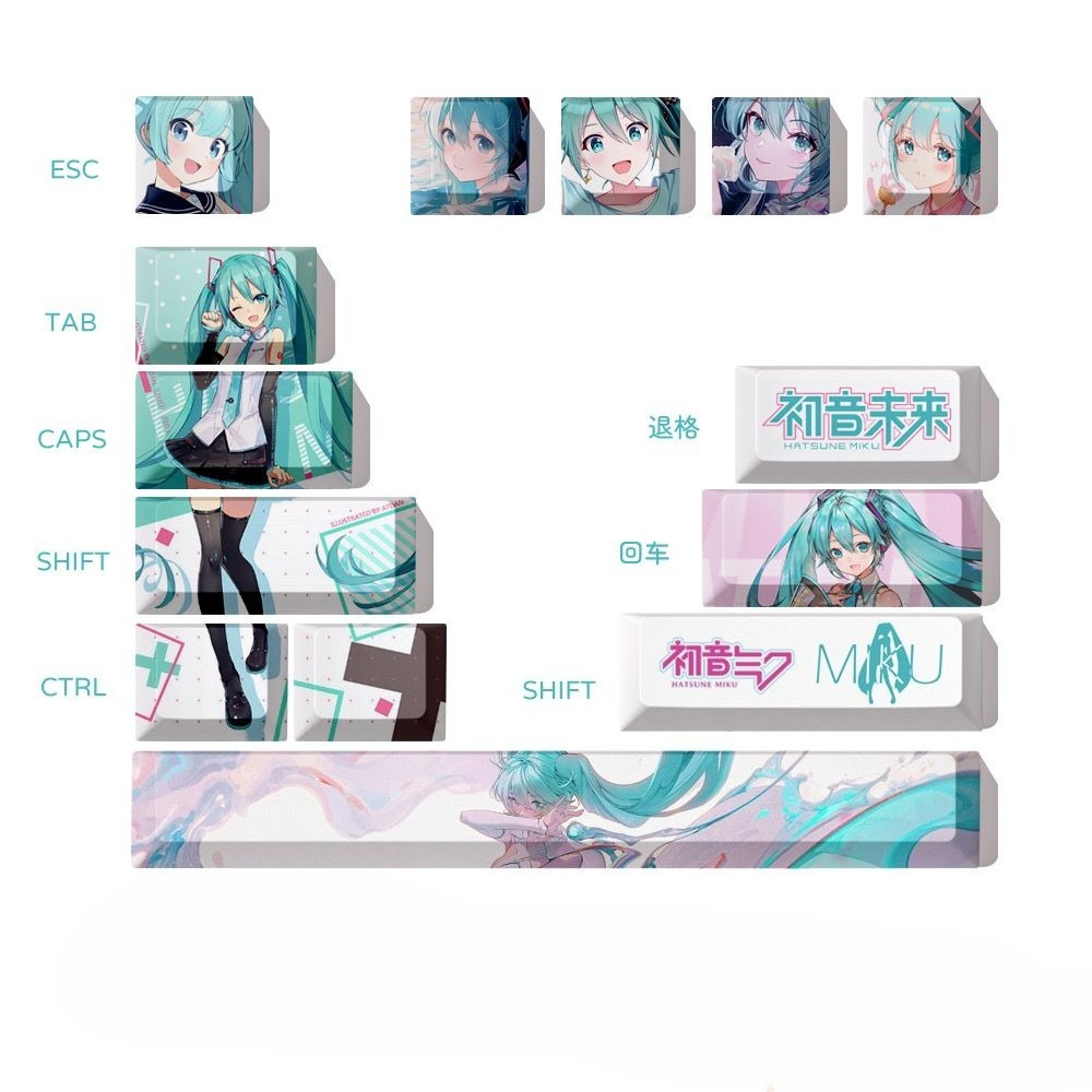 Keycap Artisan Anime - คีย์แคป Hatsune Miku, คีย์แคปคีย์บอร์ดแบบ Mechanical PBT
