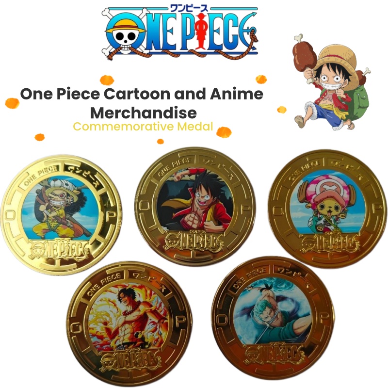 Anime One Piece Merchandise - เหรียญที่ระลึกโลหะสร้างสรรค์ตัวละครการ์ตูนวันพีซ, ของขวัญของเล่นเสริมการ์ตูนอนิเมะ, ของขวัญอุปกรณ์คอสเพลย์สำหรับเด็กผู้ชาย