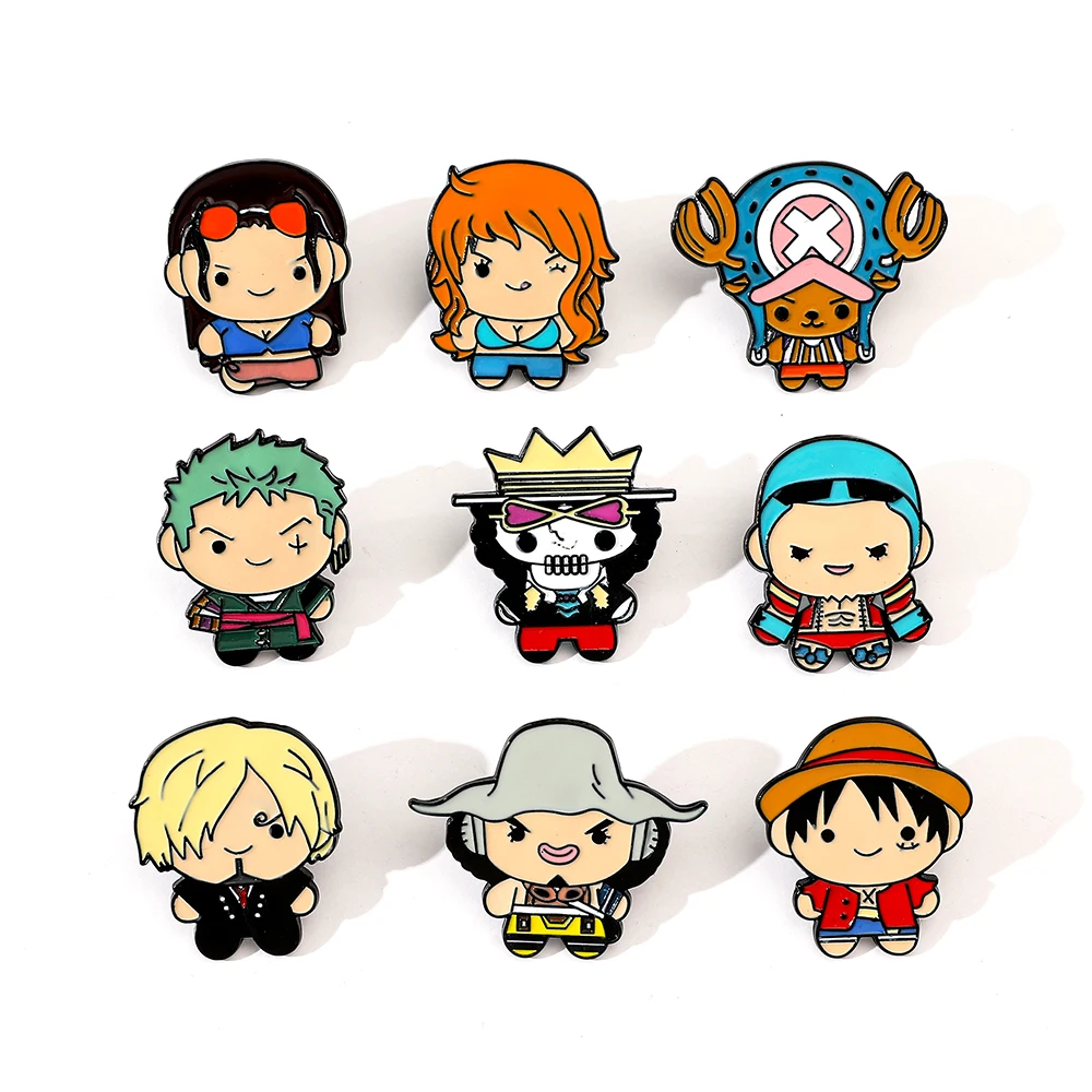 Anime One Piece Merchandise - 9 ชิ้นเข็มกลัดการ์ตูนสร้างสรรค์อะนิเมะวันพีซ เอนAMEL PIN เข็มกลัดโลหะเครื่องประดับเสื้อผ้ากระเป๋าเป้สะพายหลังอุปกรณ์เสริมของขวัญสำหรับเพื่อน