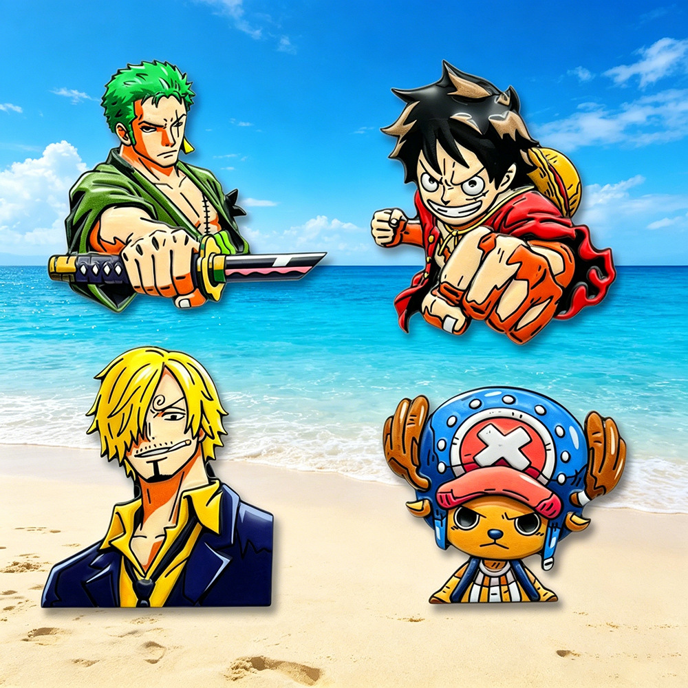 Anime One Piece Merchandise - เข็มกลัดตัวการ์ตูนวันพีซ 4 ชิ้น ชุดเวอร์ชั่น Q รวมถึง